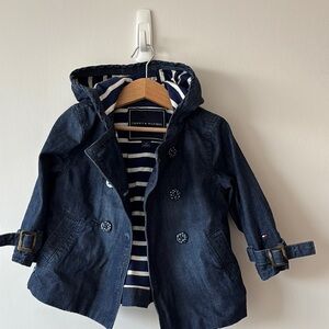Tommy Hilfiger Blue and White Jean Jacket with Hood